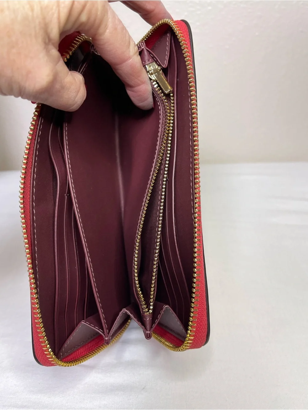 Coach Signature Zip Wallet in Rich Red with Gold Hardware